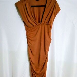 SHEIN Tan Draped Midi Dress Brand New. Women Size 8/10